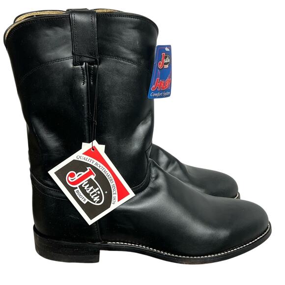 Justin Black Spanish Kipskin Classic Leather Boots 3133 Men's Size 11.5 EE NEW - Picture 1 of 14